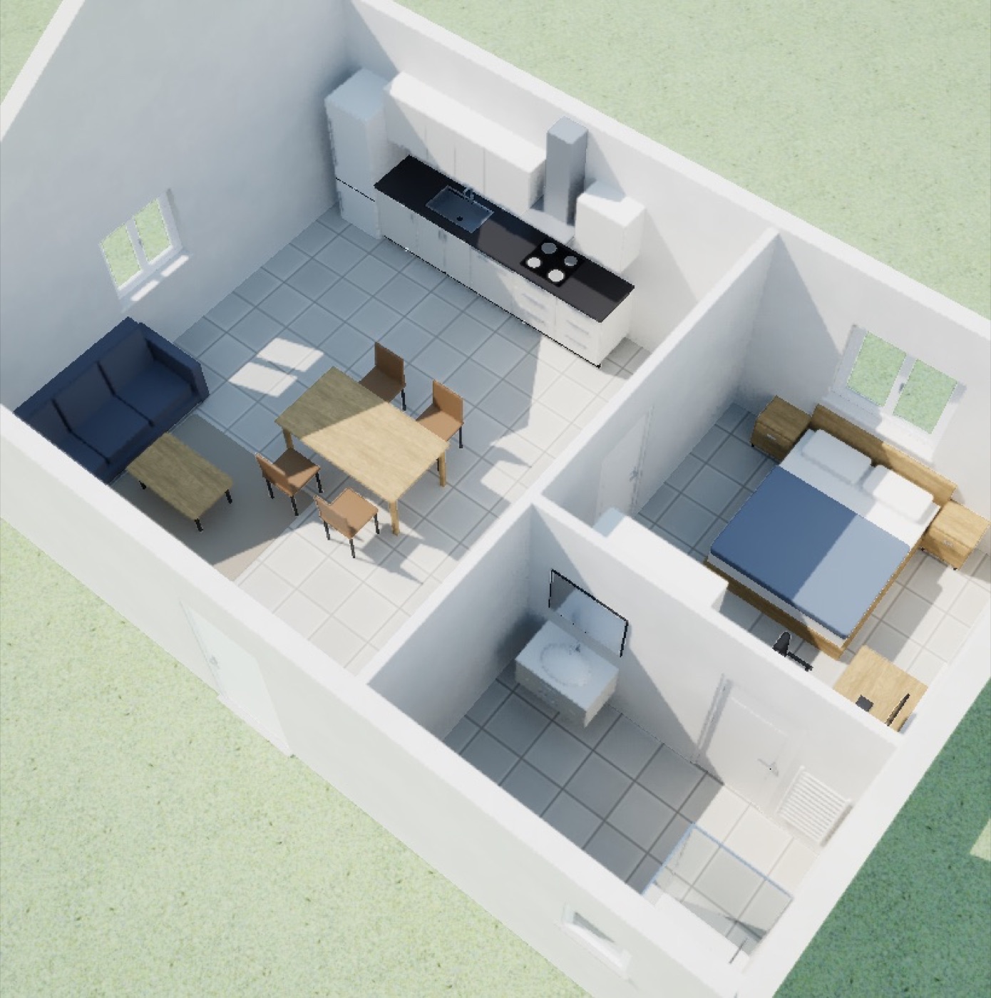 Cutaway view of a furnished house